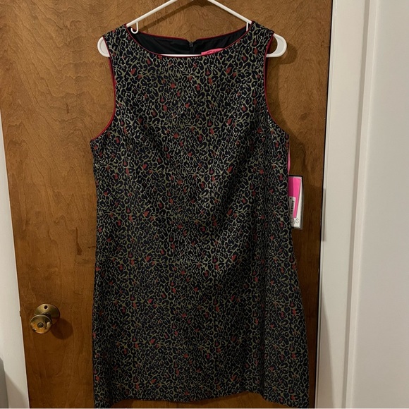 Betsey Johnson Womens Leopard Print Shift Dress Red Gold Metallic - Picture 1 of 4